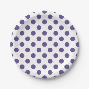 Ultra violet polka dots on white paper plate