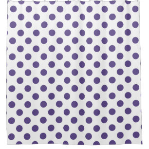 Ultra violet polka dots on white shower curtain