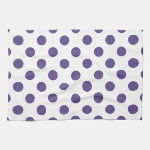 Ultra violet polka dots on white tea towel