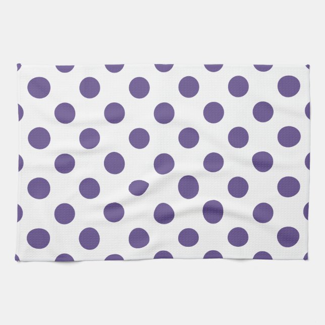 Ultra violet polka dots on white tea towel (Horizontal)