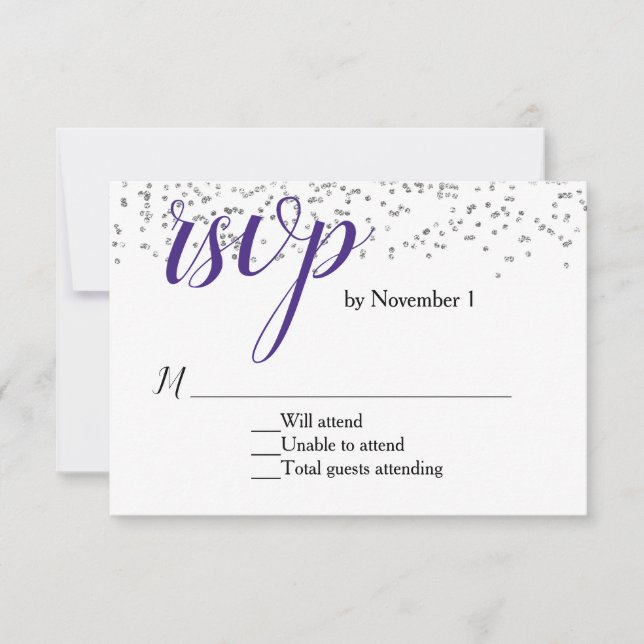 Ultra Violet Purple and White Wedding RSVP Card (Front)