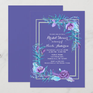 Ultra Violet Purple & Aqua Floral Bridal Shower Invitation