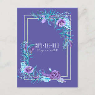 Ultra Violet Purple Aqua Floral Chic Save the Date Announcement Postcard
