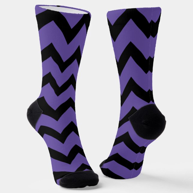 Ultra violet purple Black Chevron pattern Socks (Angled)