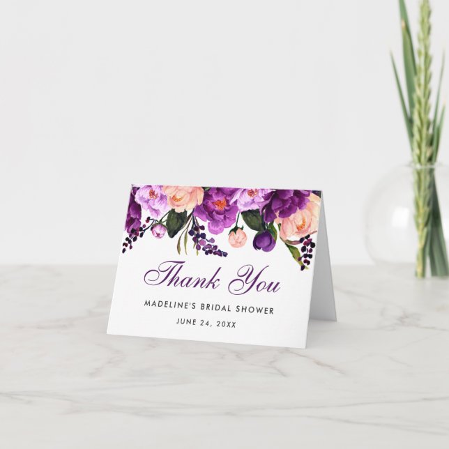 Ultra Violet Purple Bridal Shower Thanks Note Thank You Card (Front)