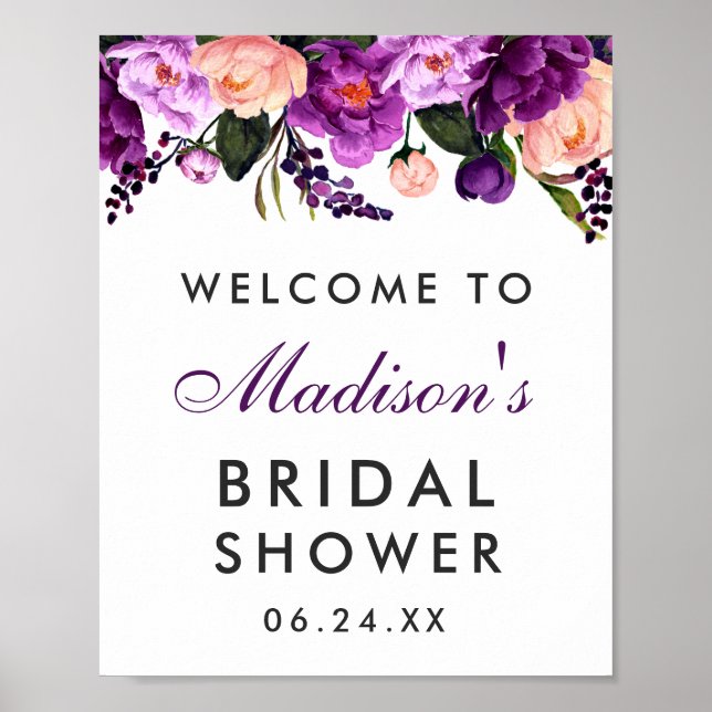 Ultra Violet Purple Floral Bridal Shower P Poster (Front)