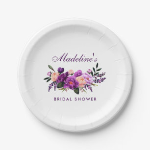 Ultra Violet Purple Floral Bridal Shower Paper Plate