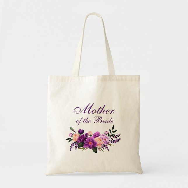Ultra Violet Purple Floral Mother of the Bride Tote Bag (Front)