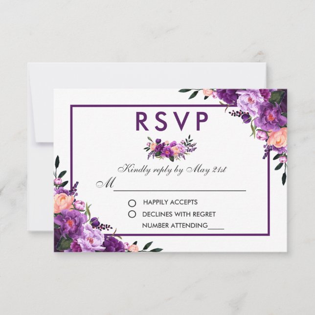 Ultra Violet Purple Floral RSVP Wedding PF (Front)