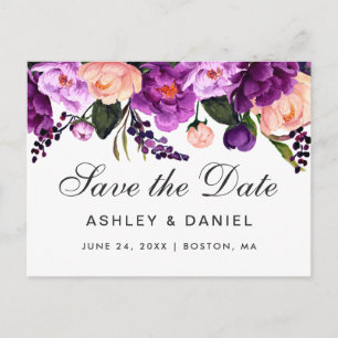 Ultra Violet Purple Floral Save The Date Announcement Postcard