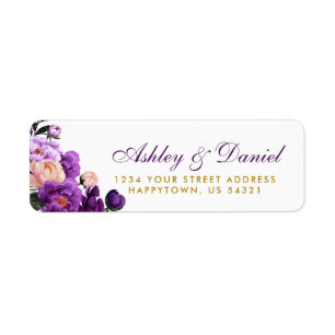 Ultra Violet Purple Floral Watercolor Wedding G Return Address Label