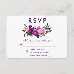 Ultra Violet Purple Floral Watercolor Wedding PB RSVP Card
