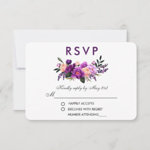 Ultra Violet Purple Floral Watercolor Wedding VB RSVP Card
