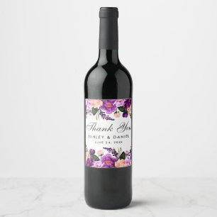 Ultra Violet Purple Floral Watercolor Wedding Wine Label