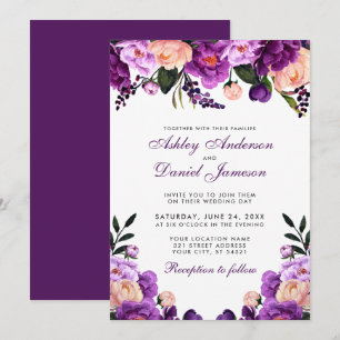 Ultra Violet Purple Floral Wedding Invitation P