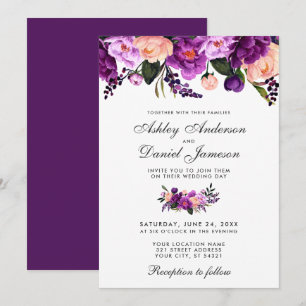 Ultra Violet Purple Floral Wedding Invitation PB