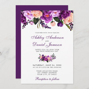 Ultra Violet Purple Floral Wedding Invitation PS