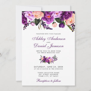 Ultra Violet Purple Floral Wedding Invitation SP