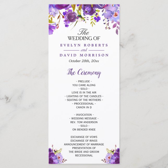 Ultra Violet Purple Floral Wedding Program (Front)
