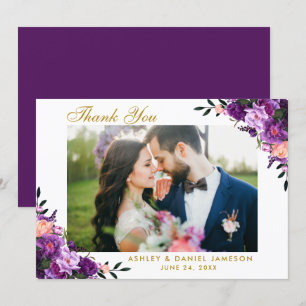 Ultra Violet Purple Floral Wedding Thank You GP Card