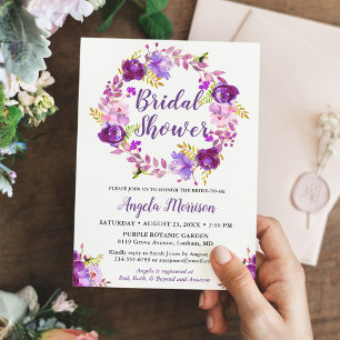 Ultra Violet Purple Floral Wreath Bridal Shower Invitation