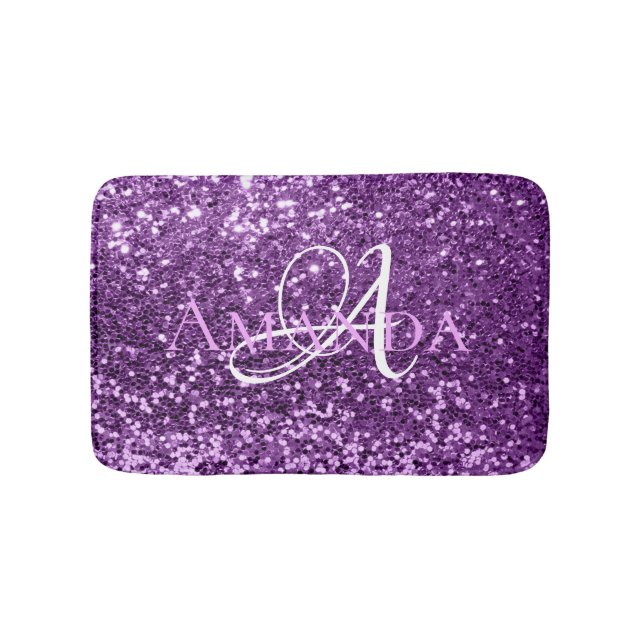 Ultra Violet Purple Glitter Name Monogram Bath Mat (Front)