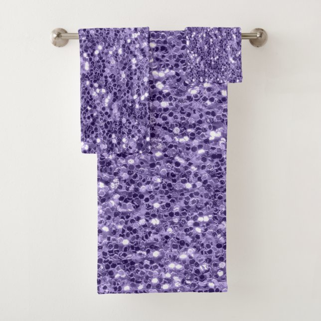 Ultra violet purple glitter sparkles bath towel set (Insitu)