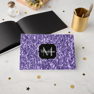 Ultra violet purple glitter sparkles Monogram Guest Book