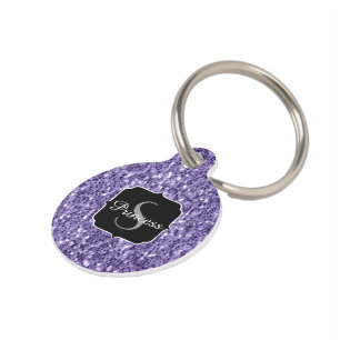 Ultra violet purple glitter sparkles Monogram Pet Tag