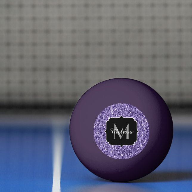 Ultra violet purple glitter sparkles Monogram Ping Pong Ball (Net)