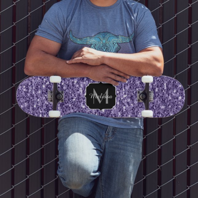 Ultra violet purple glitter sparkles Monogram Skateboard (Outdoor 3)