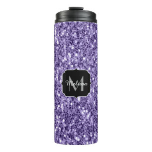 Ultra violet purple glitter sparkles Monogram Thermal Tumbler
