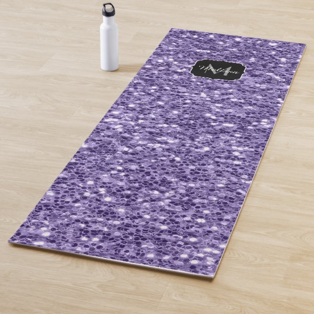 Ultra violet purple glitter sparkles Monogram Yoga Mat (In Situ)