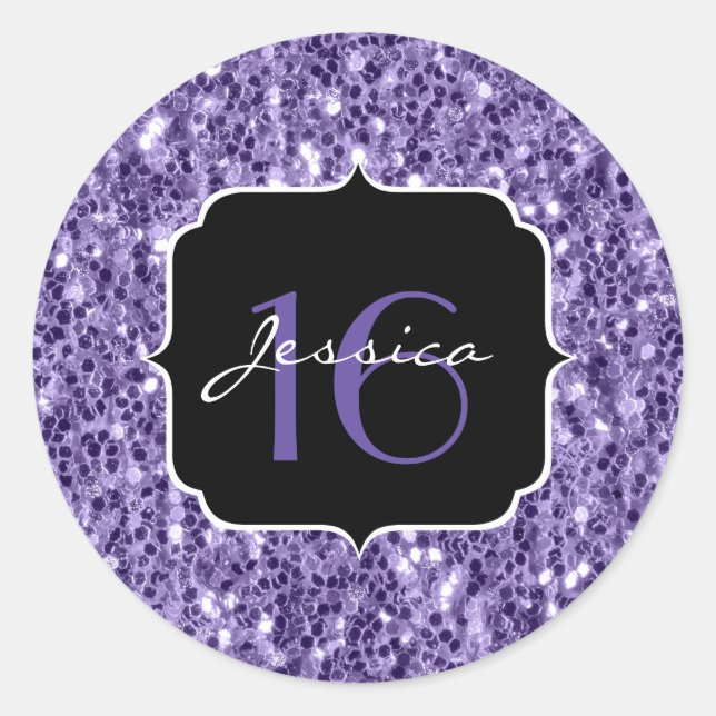 Ultra violet purple glitter sparkles Sweet 16 Classic Round Sticker (Front)