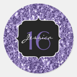 Ultra violet purple glitter sparkles Sweet 16 Classic Round Sticker