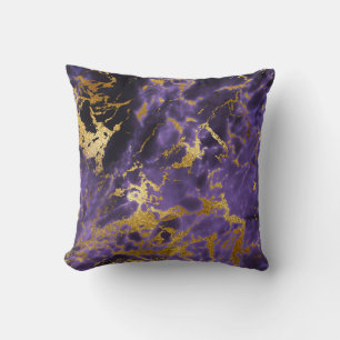 Ultra Violet Purple Gold Marble Metallic Foil Cushion
