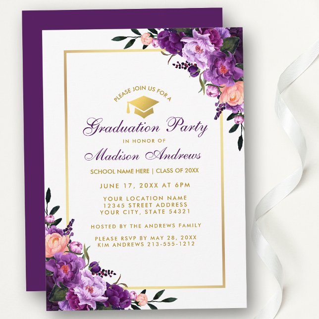 Ultra Violet Purple Graduation Party Invite PB (Customize to change text color, style, add text & photos to back or change color of back of card.)