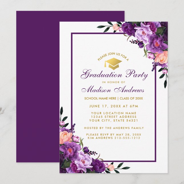 Ultra Violet Purple Graduation Party Invite PFB (Front/Back)