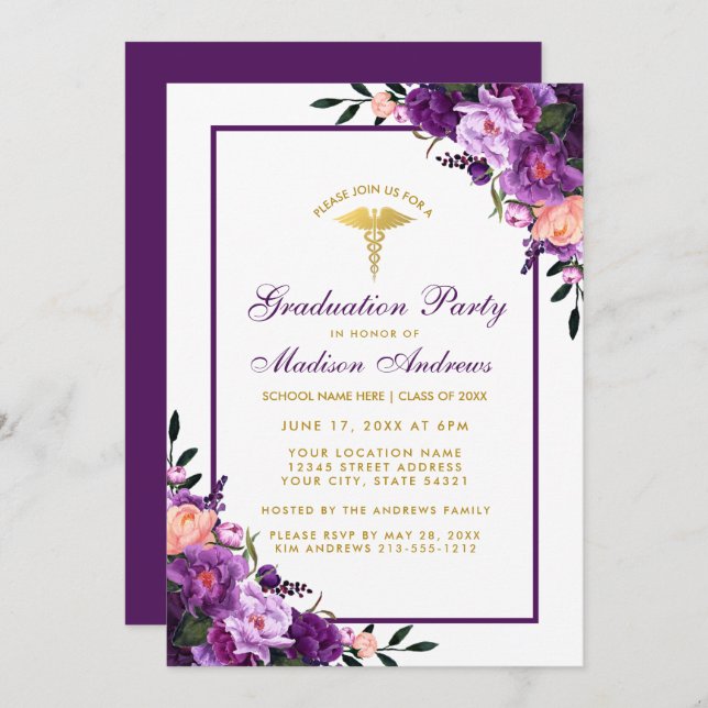 Ultra Violet Purple Medical Grad Party Invite (Front/Back)