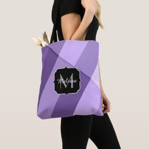 Ultra violet purple modern geometry lines Monogram Tote Bag