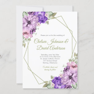 Ultra Violet Purple Pink Floral Geometric Wedding Announcement