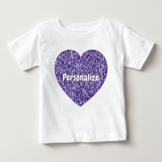 Ultra violet purple sparkles Heart Personalise Baby T-Shirt (Front)