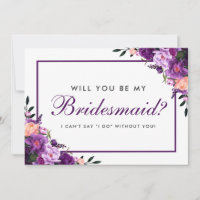 Ultra Violet Purple Watercolor Floral Bridesmaid F