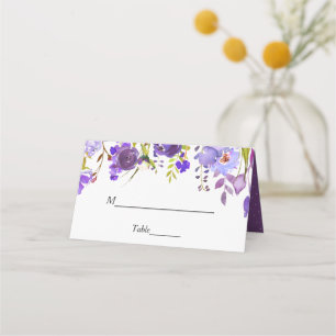 Ultra Violet Purple Watercolor Floral Wedding Place Card