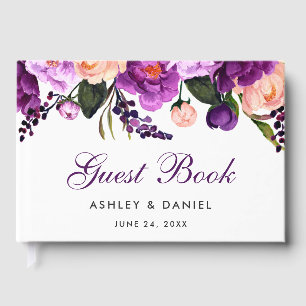 Ultra Violet Purple Watercolor Floral Wedding PS Guest Book