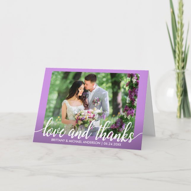 Ultra Violet Purple Wedding Love and Thanks Fold Thank You Card (Front)