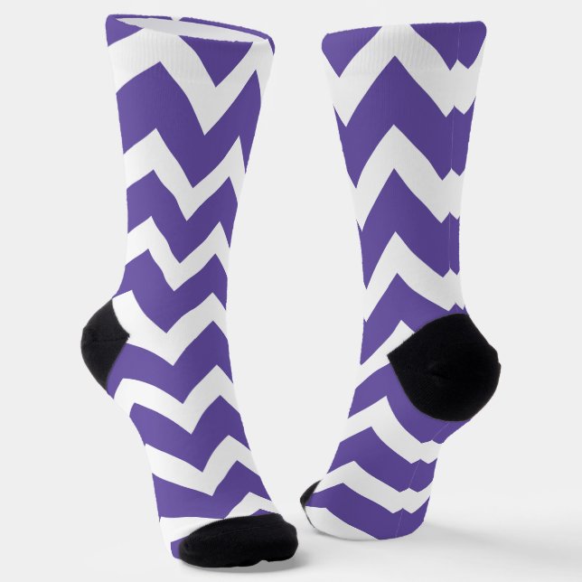 Ultra violet purple White Chevron pattern Socks (Angled)