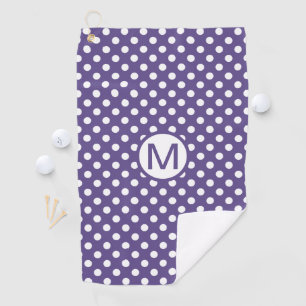 Ultra Violet Purple with White Polka Dots Monogram Golf Towel