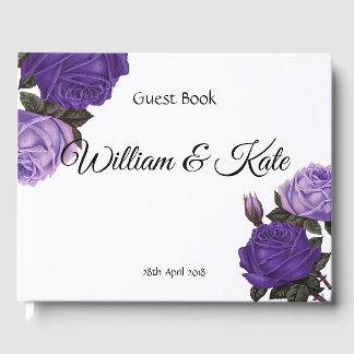 Ultra violet Roses Wedding Guest Book