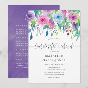 Ultra Violet themed Floral Bachelorette Weekend Invitation